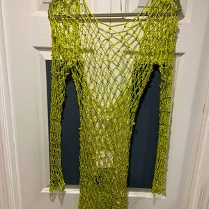 lime crochet beaded mini dress/ coverup